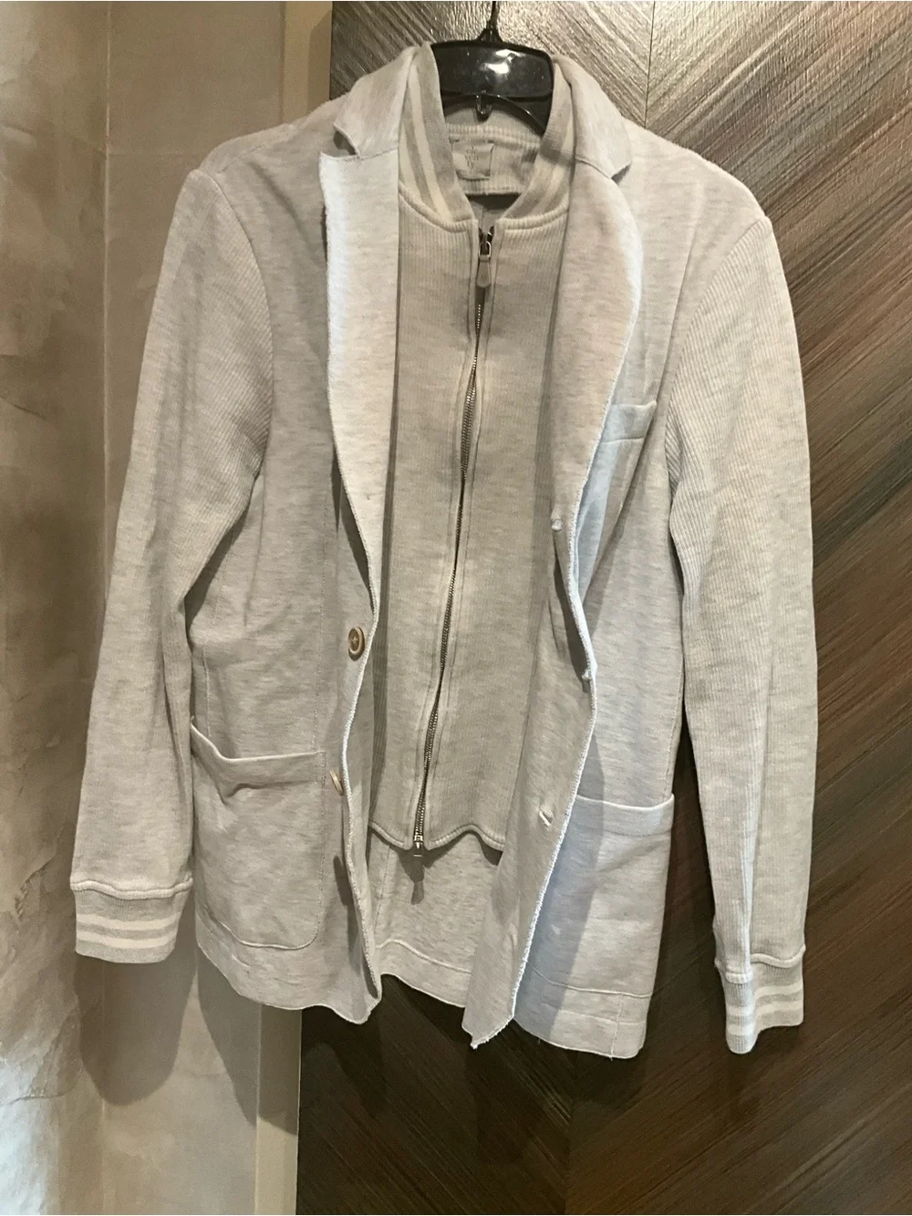 Eleventy Light Gray Knit Zip-Front Layered Sweatshirt